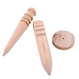 Walfront 3 Stücke Holz Leder Rand Slicker Kit, Runde + Flache + Kuchen Form Multi-Size Burnisher Kantenpolierer Werkzeug-Set für DIY Leder Arbeiten(Round + Flat + Cake)