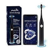 Playbrush Smart One X, elektrische Schallzahnbürste mit smarter Mundhygiene-App, Andruckkontrolle zum Zahnfleischschutz, Timer, 4 Putzprogramme, 1 Aufsteckbürste, 3 Wochen Akku, schw