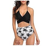 SUMMERA Damen Bikini Set Sexy Bademode Damen Bikinis Damen High Waist Bikini Bikini Oberteil Mit BüGel Bikini Damen Set Push Up (Schwarzes Blatt,XL)