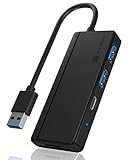 ICY BOX USB 3.0 Hub mit Kartenleser (SD, microSD) und 3 USB 3.0 Ports (1 USB-C, 2 USB-A), integriertes Kabel, Schw