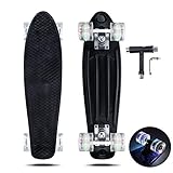 Vernbrin Skateboards Mini Cruiser Retro Skateboard, Complete Plastic Skateboard Penny Board 22 Inch for Beginners Teenagers Adults, LED Light Wheels with All-in-One Skate T-T