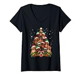 Damen Weihnachts-Dackel-Weihnachtsbaum-T-Shirt, lustiger Schlafanzug T-Shirt mit V