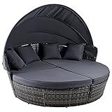 VONLUCE 4-teilige Sonneninsel mit Faltbarem Sonnendach Regencover Sonnenliege Rattanmöbel inkl. Kissen und Auflagen Gartenliege Polyrattan-Lounge Sunbed Gartenmuschel Gartenmöb