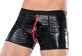 Andalea Herren Dessous Boxer-Shorts schwarz aus Wetlook Material mit Reißverschluss Männer Shorts Unterwäsche Größe: L/XL