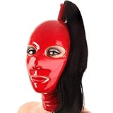 LBYLYH Sexuell Missbrauchte Latexkopfmaske, Haartubus Mit Perücke SM-Gummimaskenfetisch Volle Erotische Einschränkungsmaskenbindung Offene Augen Und Mund Abnehmbare,Rot,L