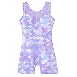 YUUMIN Meerjungfrau Overall Kinder Mädchen Einteiler Jumpsuit Ärmellos Kurz Mit Bein Fischschuppen Print Sportbody Gymnastik Gymnastikanzug Mit Diamonds Glänzend Rosa&Blau 122-128