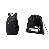 PUMA Rucksack Buzz Backpack, black, OSFA, 73581 01 & Unisex-Adult Phase Gym Sack Turnbeutel, Black, O