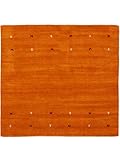 carpetfine Wollteppich Gabbeh Uni Quadratisch Orange 150x150 cm | Moderner Teppich für Wohn- und S