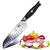 SHAN ZU Kochmesser, Deutscher Edelstahl Santokumesser 18cm, Super Scharf Küchenmesser, Ergonomischer Griff Geschenkbox