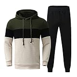 Yowablo Anzug Sportswear Herren Herbst Winter 2-teiliges Colorblocking Slim Sweatshirt + Lange Hose ( XL,3Grün )