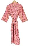 The Eastern Loom Kimono für Damen, reine Baumwolle, indischer Blockdruck, Hausmantel, Sommer-Kimono | floraler Strandvertuschung / gemütliche Mutterschaft | Pfirsich-Lotus-Druck