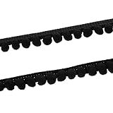 Sadingo Bommelborte Schwarz 9 Meter, Breite 12mm, Pompomband, Borte mit Bommel, Bordüre, Mini Pompons, Pon Pon B
