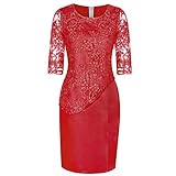 ROERDTRY Damen Plus Size Spitzenkleid Kurzarm Cocktail Abend Partykleid Sommer Blumendruck Ballkleider Elegant Festkleid Freizeitkleid Partyk