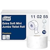 Tork 110255 extra weiches Mini Jumbo Toilettenpapier in Premium Qualität für das Tork T2 Mini Jumbo Toilettenpapiersystem / Toilettenpapier 3-lagig in Weiß, 12 x 600 B