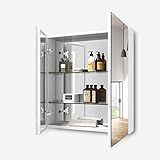 EMKE Spiegelschränke 60x65cm Spiegelschrank Badschrank mit Doppelseitiger Spiegel (Weiß)