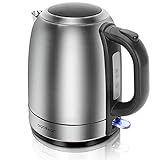 Aigostar Aiden - Mini Wasserkocher Edelstahl, 1,2l, 2200 Watt kompakter Wasserkocher Klein mit Kalkfilter, Schnellkochfunktion schnurloser Reisewasserkocher kabellos, BPA frei, Schwarz M