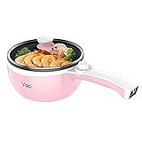 Vocha Elektrische Pfannen, Hot Pot, Antihaft-Bratpfanne Elektropfanne mit Glasdeckel, 1,5 l Mini-tragbarer Multi-Kocher für schnelles Heizen im Reise/Wohnheim, Eierregal inklusive (Rose)