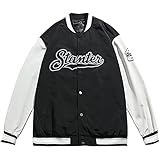 UKKO Baseball Jacke Hip-Hop Alphabet Print College-Stiljacke Herrenjacke Männer Und Frauen Dieselbe Baseball Uniform Casual Jacke-Black,L