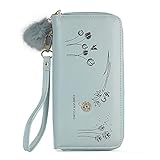 Damen-Geldbörse aus Leder, Clutch mit 10 Kartenfächern, Schwarz, Blau a, 19*2*11,