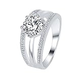 Botrong Damen-Ehering Verlobungsring Kristall Schmuck Ringe, Damen, silber, Ring Size 7