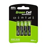 Green Cell 950mAh 1.2V 4 Stck Vorgeladene NI-MH AAA-Akkus - Akkubatterien AAA/Micro, sofort einsatzbereit, Starke Leistung, geringe Selbstentladung, wiederaufladbare Akku Batterie, ohne Memory-Effek