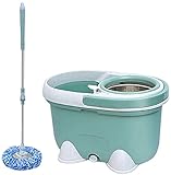 WHMWPB grüner Spin-Mopp, Edelstahl-Spinnmop und Eimer mit Wringer Home Cleaning Kit für Holzböden und F