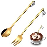 2 Stück/Sets Halloween Besteck Sets mit Gabeln,Löffel,Kleine Zuhause Löffel,Dessertlöffel,Joghurtlöffel,Teelöffel,Party-Set, Geschenk,Cooles und stilvolles Design Teelöffel(Golden,Geist)