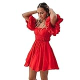 Damenmode lässig trägerlos einfarbig ausgestellte Ärmel plissiert lockeres Kleid Damen Kleider Sommer Bodycon Midi Kleider für D