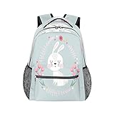 Rucksack Cartoon Kaninchen Blume Laptop Computer Rucksäcke Wasserdicht College Schule Büchertasche Casual Reisen Wandern Camping Daypack für Damen H