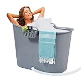 FlinQ Bath Bucket Grau | Mobile Badewanne für Erwachsene | Ideal für kleine Badezimmer | Badewanne Erwachsene XL und Kinder | Badewanne Outdoor | Tragbare Kunststoff Badewanne für D