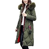 Damen Winter Casual Jacken Langarm Großer Pelzkragen Daunenmantel Lose Warm Kapuze Parkas Übergröße, grün, 52