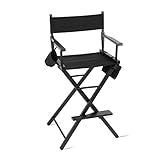 Cocoarm Regiestuhl Make Up Stuhl Hoch Regisseur Stuhl Schminkstuhl Klappstuhl Holz Faltbar Direktor Chair mit Seitentaschen Schwarz für Studio Make-up-Artists Regisseur bei Filmen usw