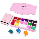 Arrtx HIMI Gouache Farben, 18 Farben × 30 ml Jelly Cup Design, tragbare Box mit Einer Palette + 20 Blatt Paul Rubens 100% Baumwolle Aquarellpapier 300gsm, Ideal für Studenten Kinder Künstler(Rosa)
