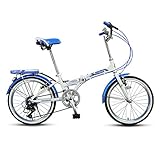 QETU Faltrad, Ultraleichtes Tragbares 7-Gang-Fahrrad Aus Aluminiumlegierung, 20-Zoll-Räder, Gepäckträger Hinten, Männliches Und Weibliches Erw