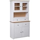 vidaXL Panama-Kiefer Massiv Highboard mit 4 Schubladen 4 Türen Rustikal Kommode Anrichte Schrank Vitrine Standschrank Weiß 93x40,5x180