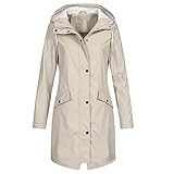 Lomelomme Regenmantel Damen Lang Regenjacke Leichte Wasserdichte Jacken Mantel mit Kapuze Langarm Winddicht Zip Up Regenparka Große Größen Regenjack