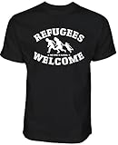 Refugees Welcome Tshirt FCK NZS Shirt Antifascista F*CK HTLR FCK AFD FCK NPD Gegen RECHTS HASS und rechte Propaganda Barista Barista Antifascista (M, Schwarz mit weißem Aufdruck)
