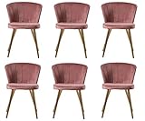 KEEPREAPER 6 X Esszimmerstühle 6er Set Rosa Samt Küchenstuhl Polsterstuhl Wohnzimmerstuhl Sessel, Sitzfläche aus Samt, Metall Gold Beine (Rosa * 6)