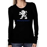 Peugeot Logo T-Shirt Clipart Women CAR Logo Auto Tee TOP Black White Long Sleeves (S, Black)