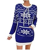 Damen Langarm Pullikleid Minikleid Strickkleid Pulloverkleid Partykleid Pullover Kleider Elegant Weihnachten Gedruckte Frauen Weihnachtskleid Eng anliegender Hüftrock Vintage 70s Design F