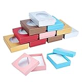 NBEADS 12 Stk. Karton Schmuckschatullen, Papierbox Geschenkbox Display Pappschachtel Mit Flachem Runden Fenster Und Polsterung Für Hochzeiten Geburtstage Schmuckverpackung, 9x7x2.6
