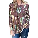 Damen Plus Size Rundhalsausschnitt Langarm Print T-Shirt Bluse Vintage All Match Casual Lose Persönlichkeit Bluse T-Shirt S
