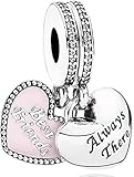 LaMenars Beste Freunde Liebe Charms 925 Silber für Frauen Familie Freundin Mutter Liebhaber Schwester Anhänger Charm Geeignet für Frauen Armbänder und Halsketten Geburtstag