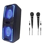 Reflexion PS08BT DJ Karaoke PA-Anlage, mobil mit Akku und Lichteffekten, schwarz & Thomson 2X Dynamisches Mikrofon M135D (Doppelpack, Nierencharakteristik, 3,5 mm Klinkenstecker, 3 m) schw