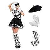 Fun Shack Schwarzes Pantomimen Kostüm für Damen, französisches Maler Outfit, schwarz weiß gestreift - XL, FN3678XL-US, pantomimen kü
