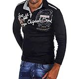 Celucke Langarm Polohemd Herren Poloshirt Besticken Mit Coole Print, Männer T-Shirt Polo Hemd Basic Shirt Freizeit Polohemden Langarmhemd Herrenhemden Sweatshirt Langarmshirt (Schwarz, XXL)