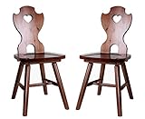 pemora 2-er Set Bauernstuhl Landhausstuhl traditioneller Holzstuhl mit Herz rustikaler Stuhl aus Kiefer massiv ROSI nussb
