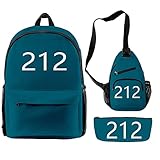 Aunye Squid Game-Drucken Rucksack Set - 1pc Rucksack + 1pc Sling Bag + 1pc Federmäppchen- Squid Gamer 111 067 456 212 218 240 Squid Game-Soldier Circle/Triangle/Square (212)