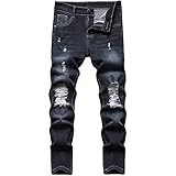 LAPLBEKE Jungen Skinny Fit Jeans Stretch Denim Zerrissene Hosen, Schwarz 134