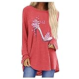 T-Shirts für Damen Langarm Skelett Drucken Oberteile Damen Sommer Herbst Tops Blusen Basic Shirt Einfarbig Y2k Tops Casual Lange Ärmel Tunic Top Sportshirt Oberteile T